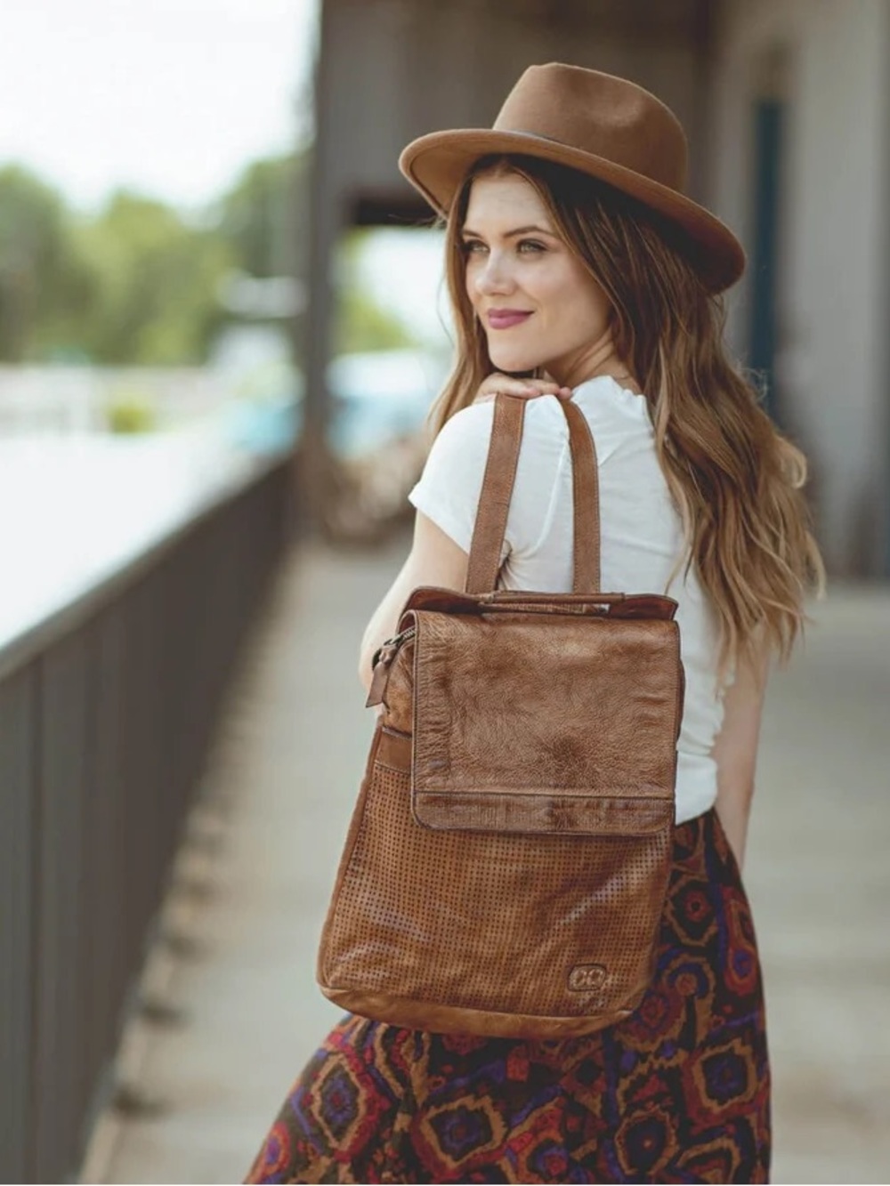 $335.00 Retail. New with Tags! Bed Stu Perforated Leather Backpack - Rustic Tan